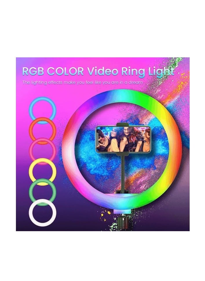 Ring Light with Tripod Stand & Phone Holder |13 inch Selfie LED Ringlight Dimmable Desktop Lamp 40 Colors RGB Tall Circle Light for Camera Makeup Video YouTube TikTok Live Streaming MJ-33