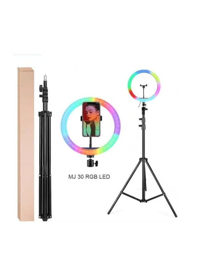 Ring Light with Tripod Stand & Phone Holder |13 inch Selfie LED Ringlight Dimmable Desktop Lamp 40 Colors RGB Tall Circle Light for Camera Makeup Video YouTube TikTok Live Streaming MJ-33