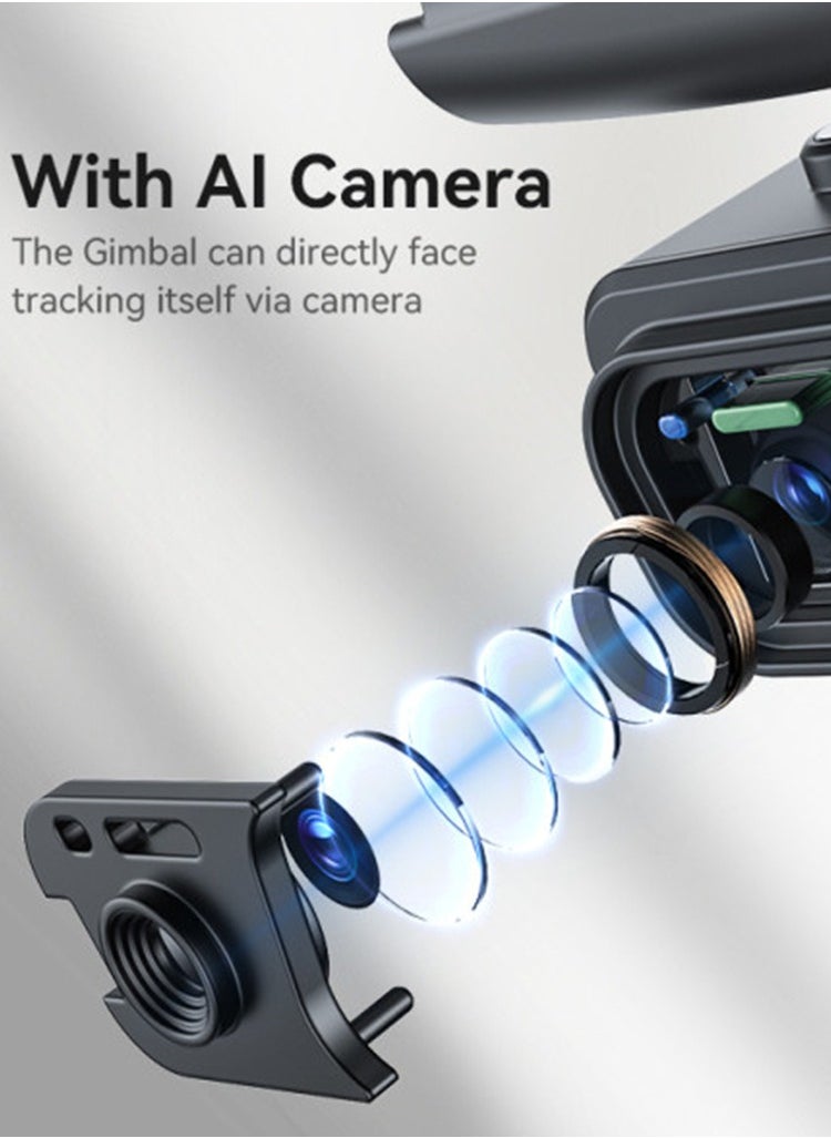 3-Axis Gimbal Stabilizer, Yesido SF21 Face Tracking With Camera Powerful Battery Built-in Extra Fill Light - Black
