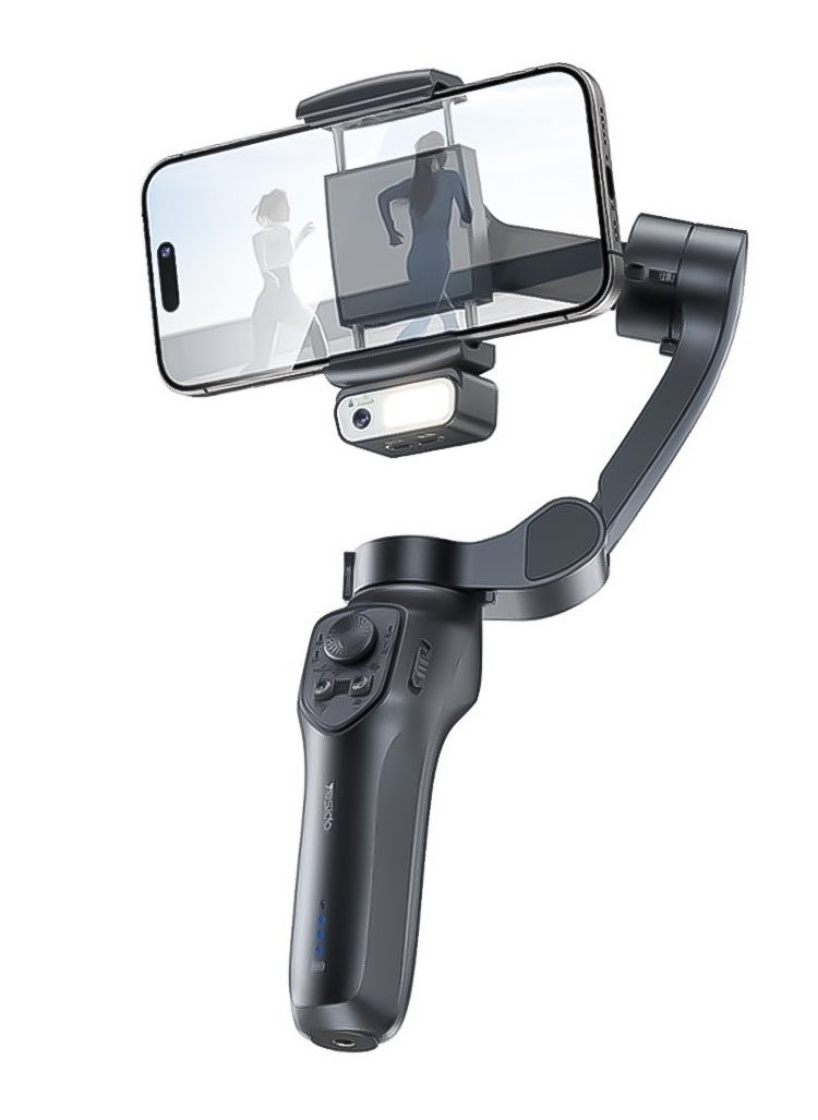 3-Axis Gimbal Stabilizer, Yesido SF21 Face Tracking With Camera Powerful Battery Built-in Extra Fill Light - Black