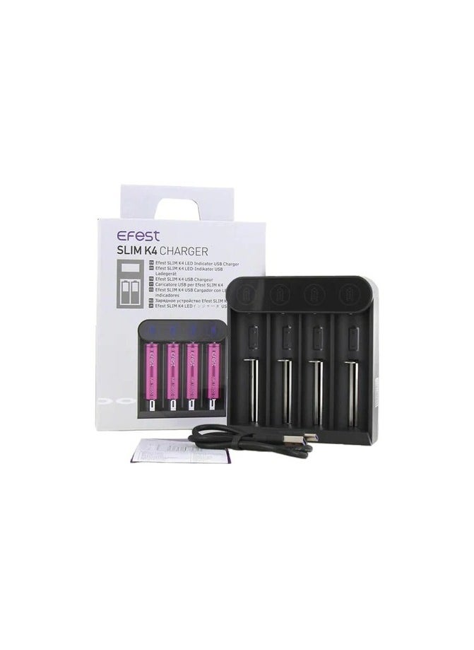Efest Slim K4 Battery Charger – 4-Slot Charger for Li-ion Rechargeable Batteries