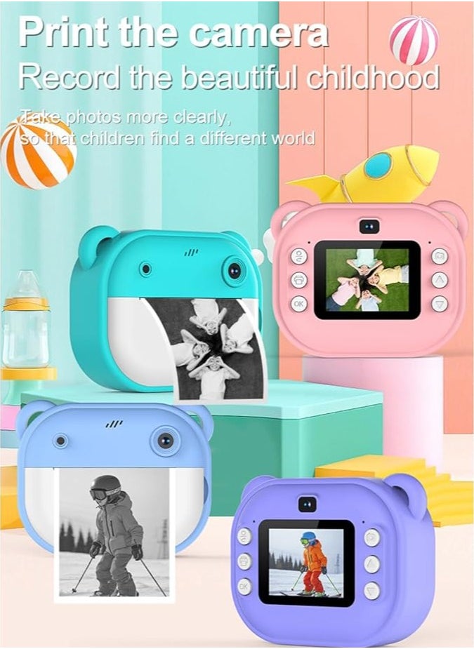 Children's Camera, Instant Camera for Children, Dual Lens, Digital Camera, 1080P 2 Inch Screen, 3 Rolls Thermal Papers