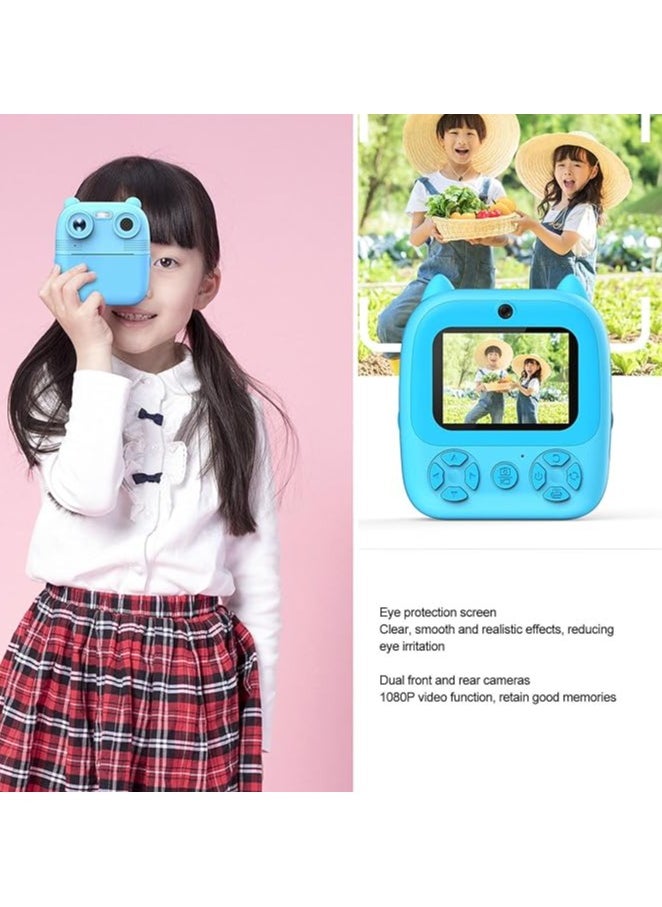 Kids Digital Print Camera, 1080P HD Dual Len Support Selfie Video Timer Games Fill Light DIY Coloring, 2.8