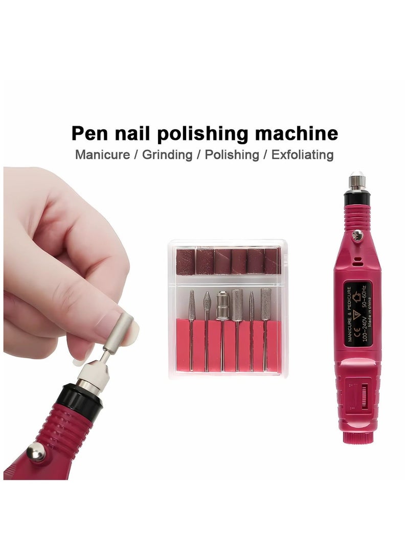 Electric Nail Drill File Machine Manicure Drill Pen 6 Bits Nail Equipment And Tools