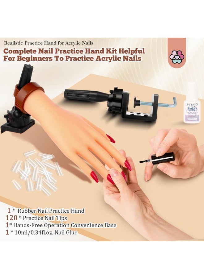 Practice Hand For Acrylic Nails: Flexible & Realistic Nail Practice Hand Mannequin Hand Silicone Nail Hand Practice With 120Pcs Nail Tips Nail Glue For Beginners Manicure Training Home