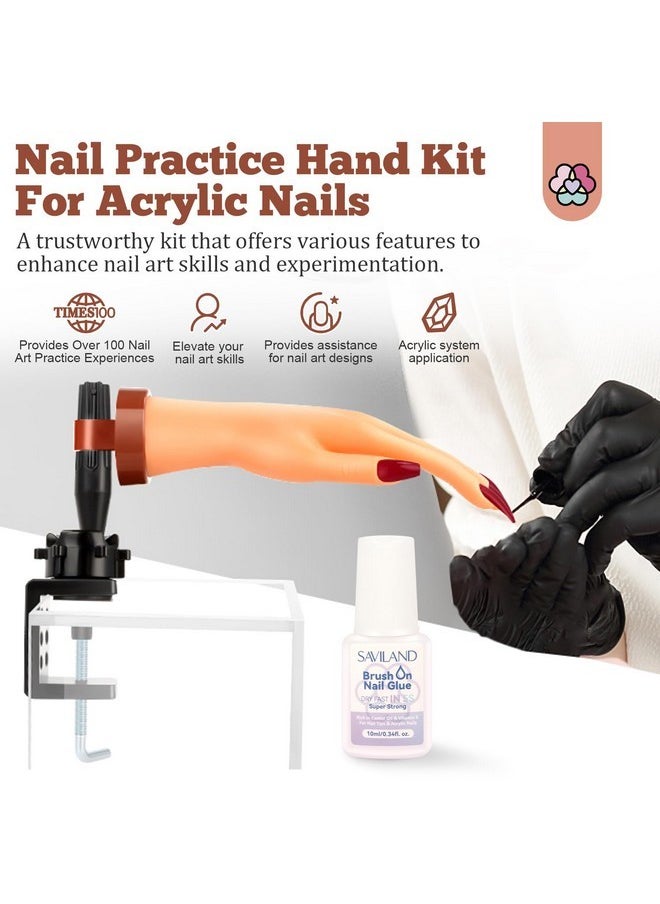 Practice Hand For Acrylic Nails: Flexible & Realistic Nail Practice Hand Mannequin Hand Silicone Nail Hand Practice With 120Pcs Nail Tips Nail Glue For Beginners Manicure Training Home