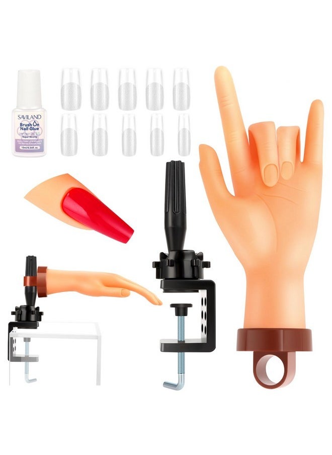 Practice Hand For Acrylic Nails: Flexible & Realistic Nail Practice Hand Mannequin Hand Silicone Nail Hand Practice With 120Pcs Nail Tips Nail Glue For Beginners Manicure Training Home