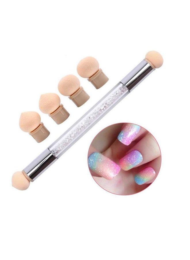 Set Of 2 Dual Tipped Ombre Sponge Brush Nail Gradient Shading Pen Nail Tip Builder With 8 Replacement Heads,Purple+White