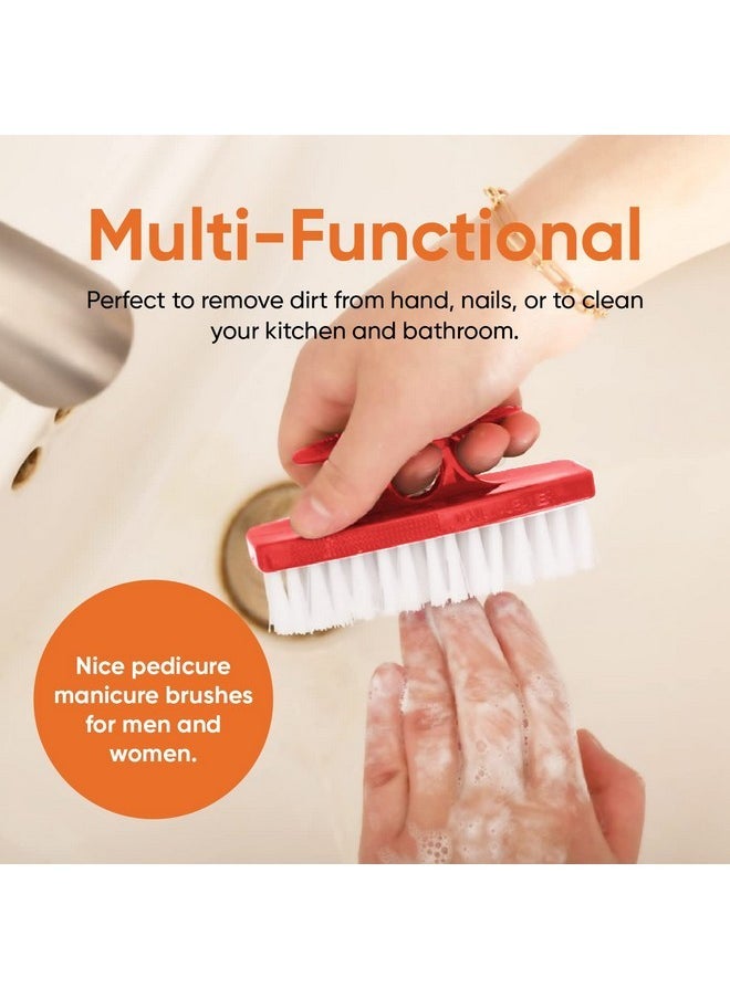 Nail Brush Cleaner With Handle - Durable Brush Scrubber To Clean Toes, Fingernails, Hand Scrubber All Surface Cleaning, Red Heavy Duty Scrub Brush Stiff Bristles, Easy To Hold