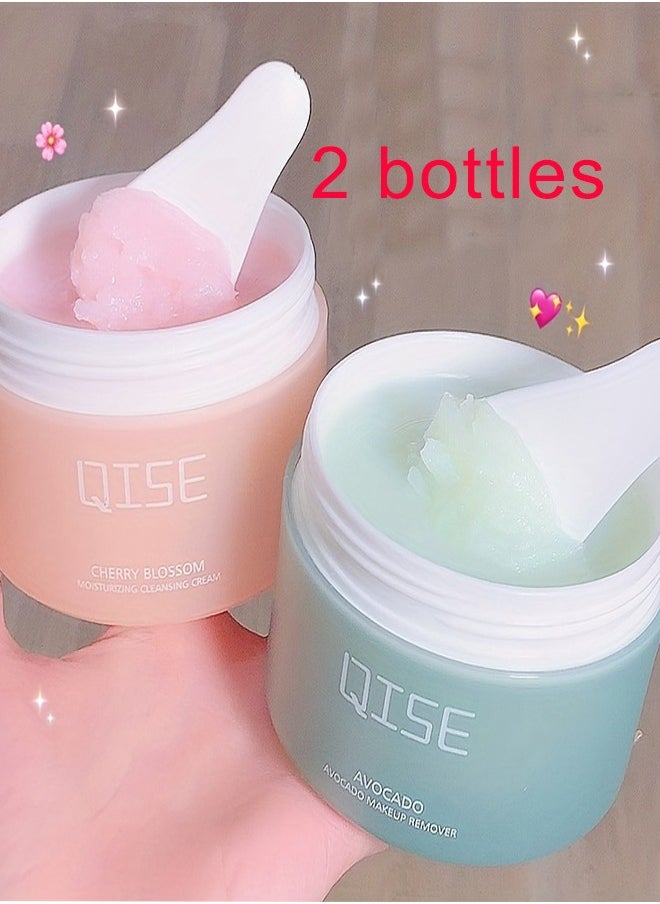 2Pcs, natural fruit makeup remover oil, avocado, cherry blossom fragrance, refreshing and clean, non irritating, efficient and fast cleansing