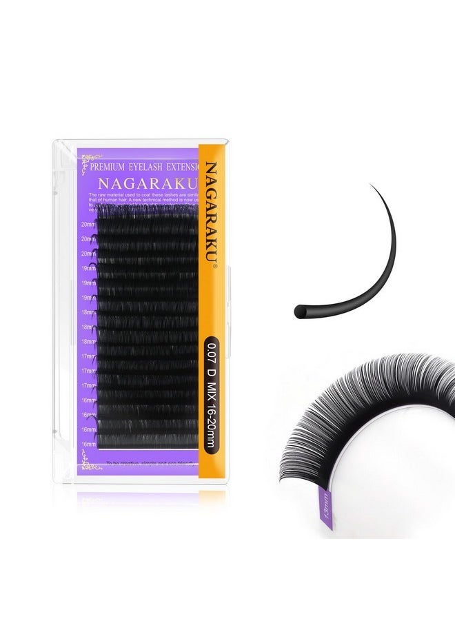 Eyelash Extensions 0.07Mm D Curl 16-20Mm Mix Tray Individual Lashes Classic Matte Black 16 Rows Professional Beauty Salon Supplies