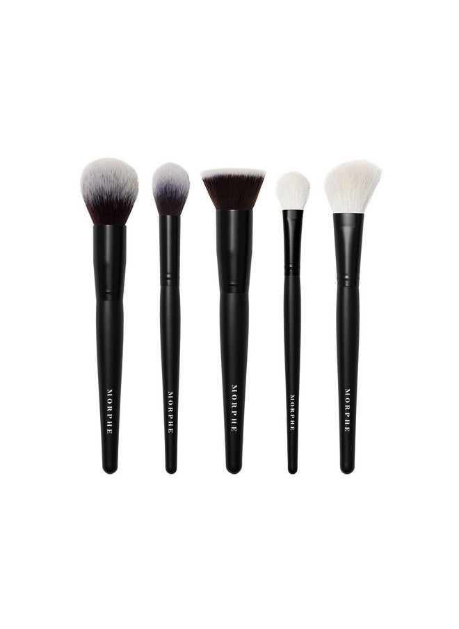 Face The Beat Makeup Brushes - 5 Piece Makeup Brush Set With Foundation, Blush, Contour & Blending Brushes - Made With Synthetic Bristles & Includes Makeup Brush Case (5 Count)