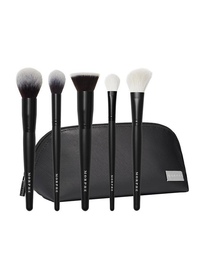 Face The Beat Makeup Brushes - 5 Piece Makeup Brush Set With Foundation, Blush, Contour & Blending Brushes - Made With Synthetic Bristles & Includes Makeup Brush Case (5 Count)