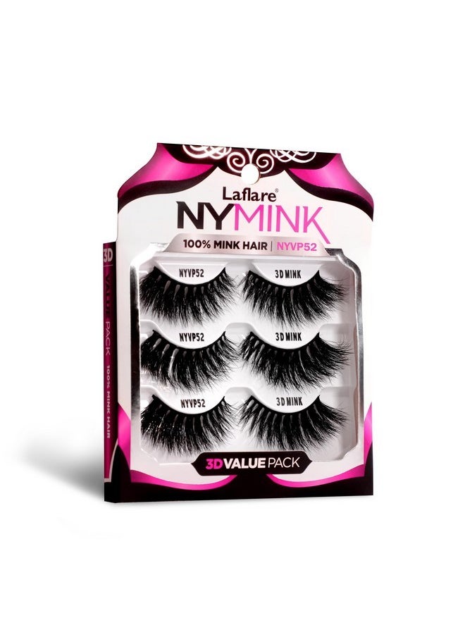 100% Real Mink Lashes, 3D Ny Mink Eyelashes, Hand-Rowing Natural Long Wispy False Lashes For Luxury Makeup, Natural, Light,Trendy, Reusable (Ny52, Value Pack)