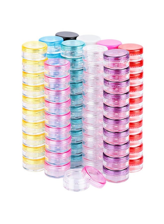 Sample Container,5 Gram Empty Plastic Cosmetic Pot Jars For Eye Shadow Nails Powder Jewelry Cosmetic Lip Balm Lip Gloss Cream Lotion(10 Colors, 100 Pcs)