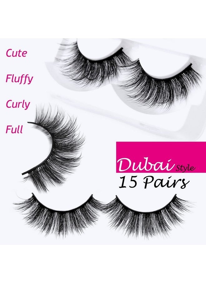 Lashes Wispy Luxury False Eyelashes Wispies Natural 3D Mink Eyelashes Faux Mink Lashes Fluffy Cat Eye Lashes Pack Professional Fake Eye Lashes Natural Look Reusable Strip Lashes 15 Pairs Dubai