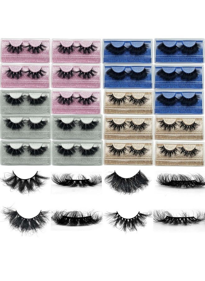 Fluffy 22-25Mm Mink Lashes Wholesale Mikiwi 20 Pack Eyelashes, Real Mink Thick Handmade Full Strip Lashes, Crueltyl Free Lash, Dramatic Lashes For Halloween Party, 20 Pairs 22-25Mm Lashes