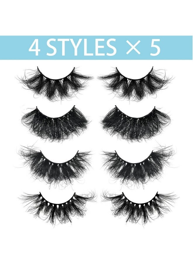 Fluffy 22-25Mm Mink Lashes Wholesale Mikiwi 20 Pack Eyelashes, Real Mink Thick Handmade Full Strip Lashes, Crueltyl Free Lash, Dramatic Lashes For Halloween Party, 20 Pairs 22-25Mm Lashes