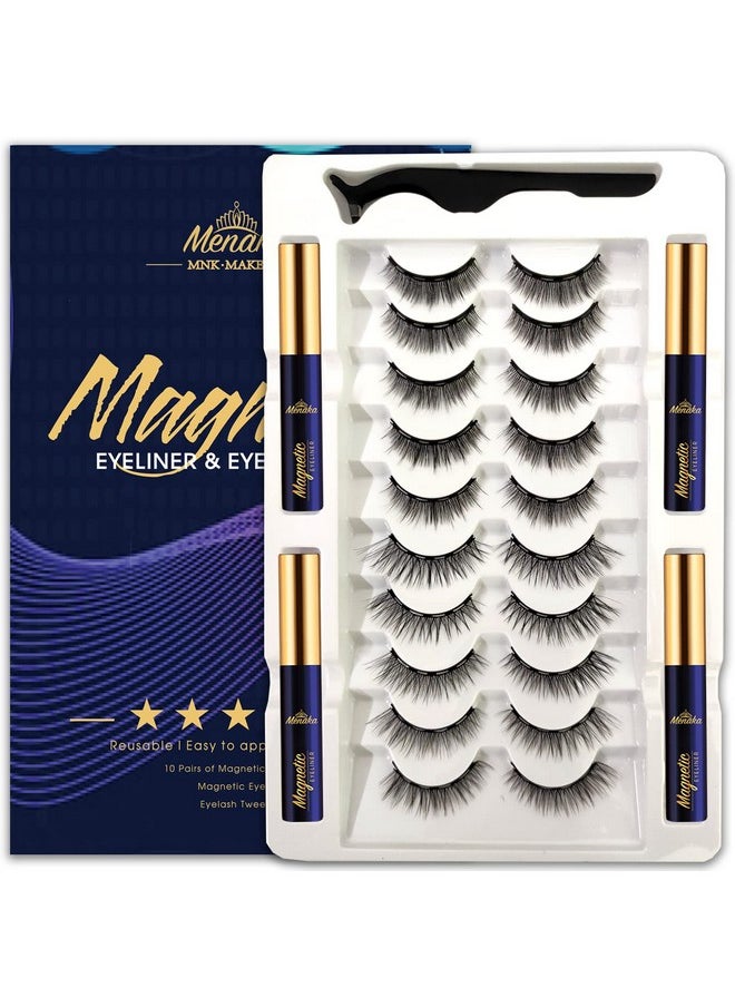 Magnetic Eyelashes With Eyeliner Kit Magnetic Lashes Natural Looking With Upgraded 4 Tubes Of Magnetic Liner Waterproof10 Pairs Reusable False Eyelashes Easy To Applylong Lasting.