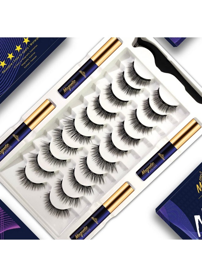 Magnetic Eyelashes With Eyeliner Kit Magnetic Lashes Natural Looking With Upgraded 4 Tubes Of Magnetic Liner Waterproof10 Pairs Reusable False Eyelashes Easy To Applylong Lasting.