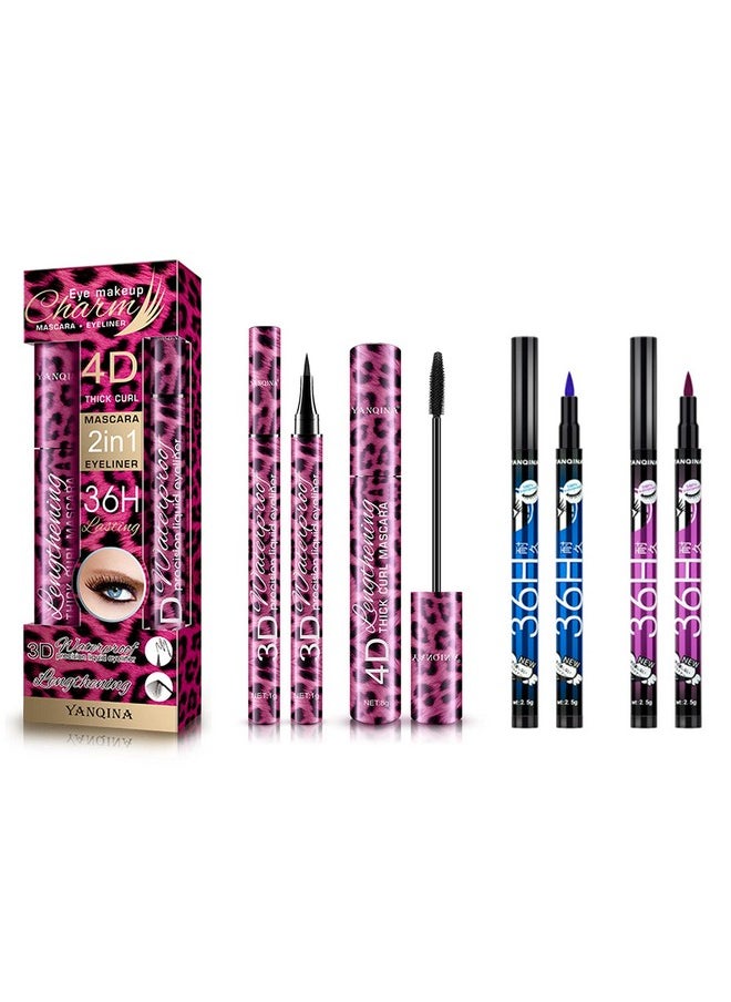 4D Silk Fiber Mascara With 3 Color Eyeliner. Leopard Series 4 In 1 Set .Natural Waterproof And Sweatproof.Smudgeproof & Long Lasting Charming Eye Makeup . Threedimensional Abundance Clear Roots.