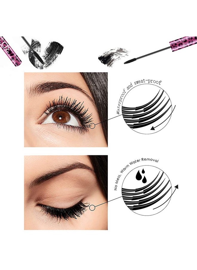 4D Silk Fiber Mascara With 3 Color Eyeliner. Leopard Series 4 In 1 Set .Natural Waterproof And Sweatproof.Smudgeproof & Long Lasting Charming Eye Makeup . Threedimensional Abundance Clear Roots.