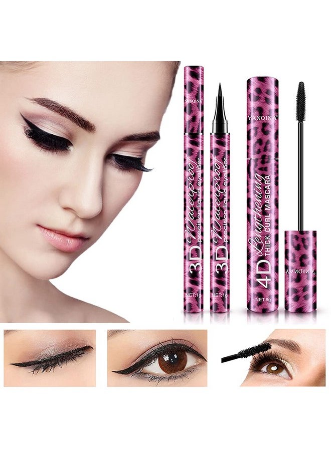 4D Silk Fiber Mascara With 3 Color Eyeliner. Leopard Series 4 In 1 Set .Natural Waterproof And Sweatproof.Smudgeproof & Long Lasting Charming Eye Makeup . Threedimensional Abundance Clear Roots.