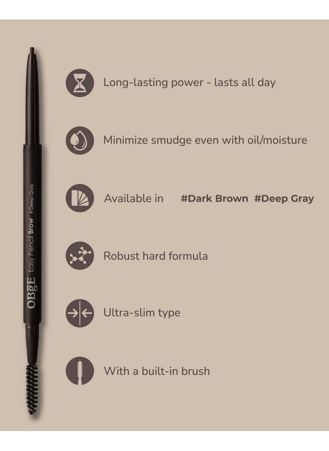 Easy Pencil Brow (Deep Gray 0.003Oz) Ultra Fine Eyebrow Pencil With Brush For Precise And Effortless Brow Shaping. Long Lasting Natural Color.