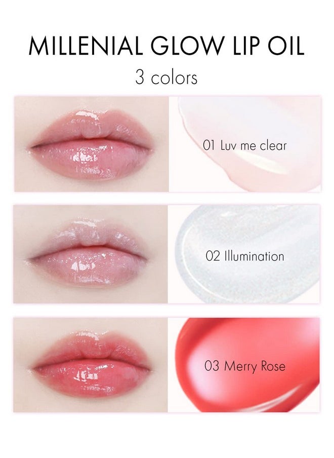 Millennial Lip Oil 02 Illumination Nonsticky Dewy Gloss For Moisturized & Voluminous Lips Illuminating Transparent Lavenderblue Glitter Lip Makeup 0.12 Fl.Oz.