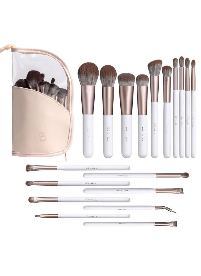 Bs-Mall Makeup Brushes With Bag Case White Premium Synthetic Foundation Powder Concealers Eye Shadows Makeup 18 Pcs With White Pu Bag