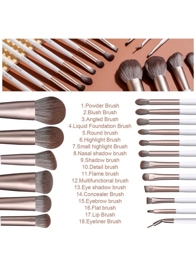 Bs-Mall Makeup Brushes With Bag Case White Premium Synthetic Foundation Powder Concealers Eye Shadows Makeup 18 Pcs With White Pu Bag