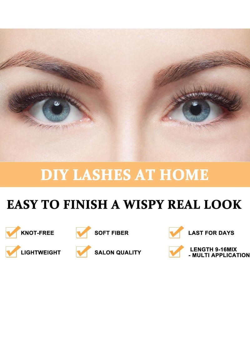 Lash Clusters 40D-0.07D-9-16MIX B&Q 280 Clusters False Eyelash 20D 30D 40D Individual Lashes Cluster DIY Eyelash Extensions at Home 40D-0.07D,9-16MIX