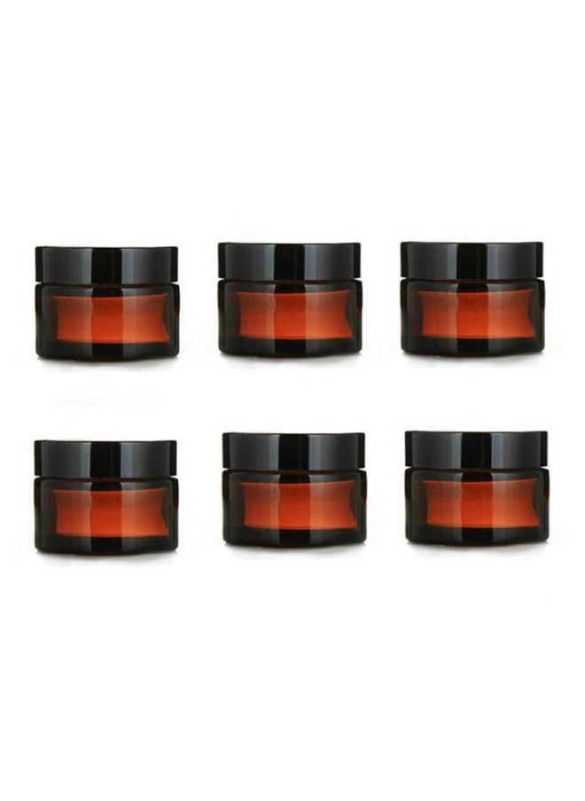 6Pcs 5Ml Amber Glass Jar Empty Refillable Cosmetic Face Cream Lip Balm Storage Jars Bottle Container Pot With Liners And Screw Black Lid For Make Up Essential Oils Lotion