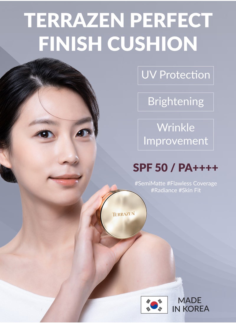 Perfect Finish Cushion Foundation Anti Wrinkle Flawless Longwear Korean BB Cream SPF50+ - Glow Finish Natural Coverage, Moisturizing, Lightweight, Whitening (#21N, 0.15 g)