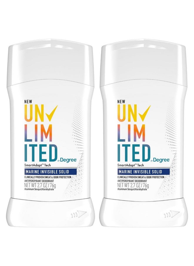 Deodorant, Men, Unlimited Invisible Solid Stick Value Pack - 96-Hour Antiperspirant & Deodorant Protection, Marine (Sea Salt & Violet) Scented, 2.7 Oz (Pack Of 2)