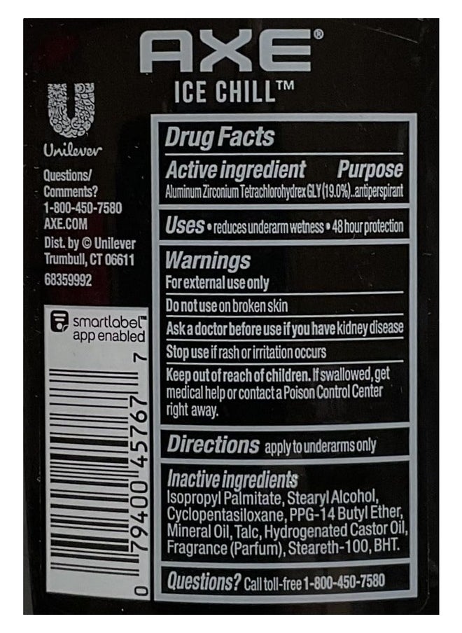 Ice Chill Antiperspirant Deodorant Stick For Men, Invisible Solid 48 Hour Long Lasting Scent, Iced Mint And Lemon, 2.7 Oz (Pack Of 4)