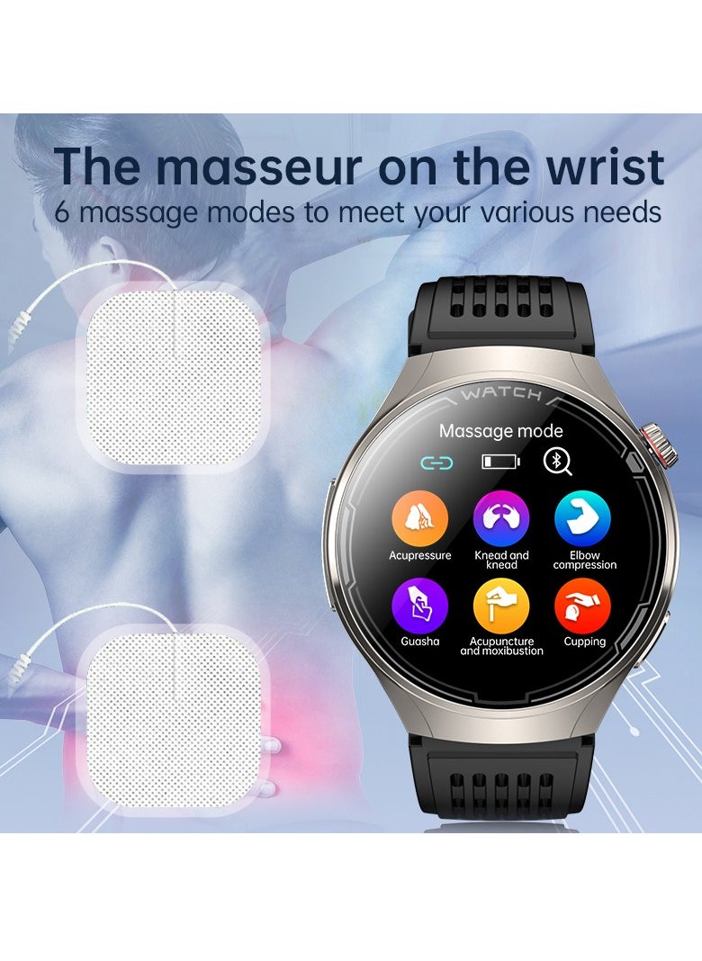 FD06 Massage CES Sleep Aid Smart Watch with ECG Bluetooth, Monitors Pressure Oxygen Heart Rate Sugar Lipids Uric Acid Body Temperature, Sleep Aid Electrode Therapy, Compatible with Android iOS, 1.43 Inches 360mAh IP67