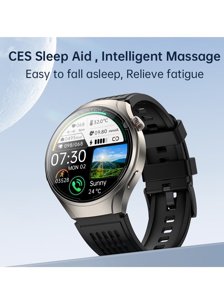 FD06 Massage CES Sleep Aid Smart Watch with ECG Bluetooth, Monitors Pressure Oxygen Heart Rate Sugar Lipids Uric Acid Body Temperature, Sleep Aid Electrode Therapy, Compatible with Android iOS, 1.43 Inches 360mAh IP67