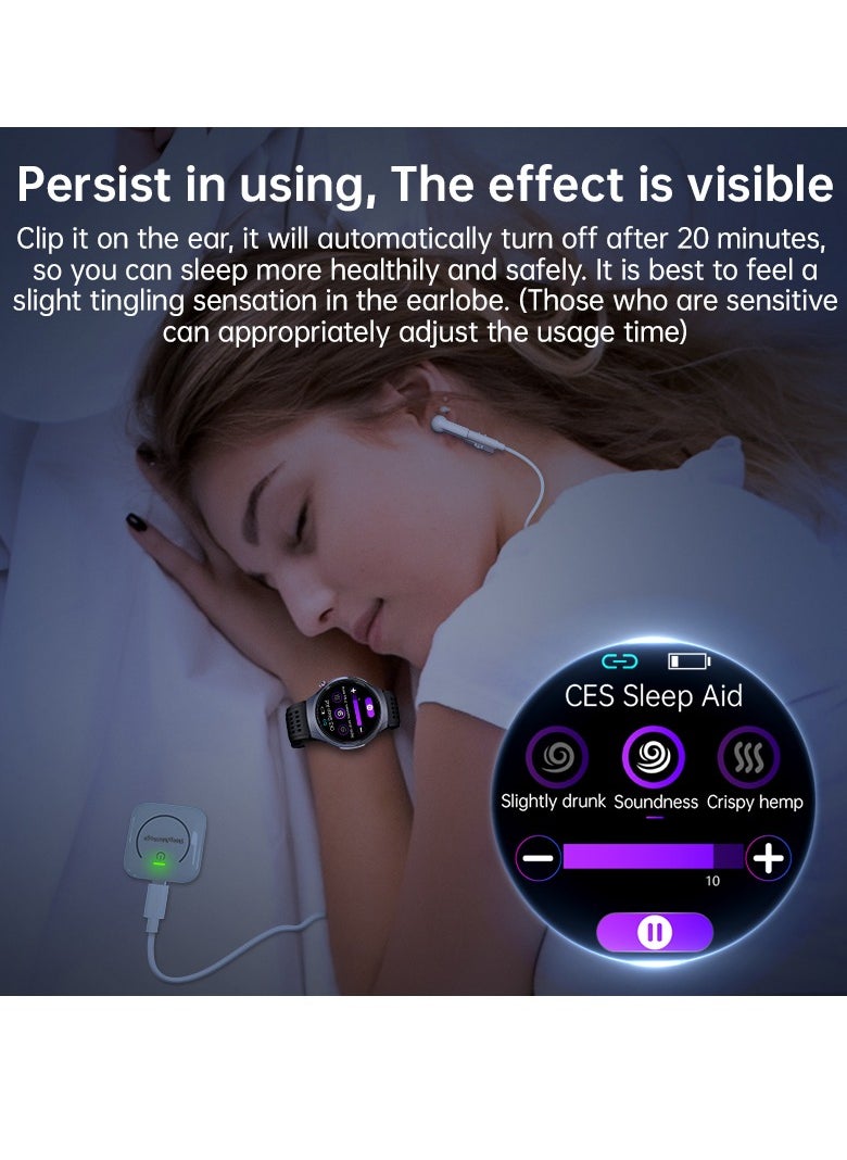 FD06 Massage CES Sleep Aid Smart Watch with ECG Bluetooth, Monitors Pressure Oxygen Heart Rate Sugar Lipids Uric Acid Body Temperature, Sleep Aid Electrode Therapy, Compatible with Android iOS, 1.43 Inches 360mAh IP67