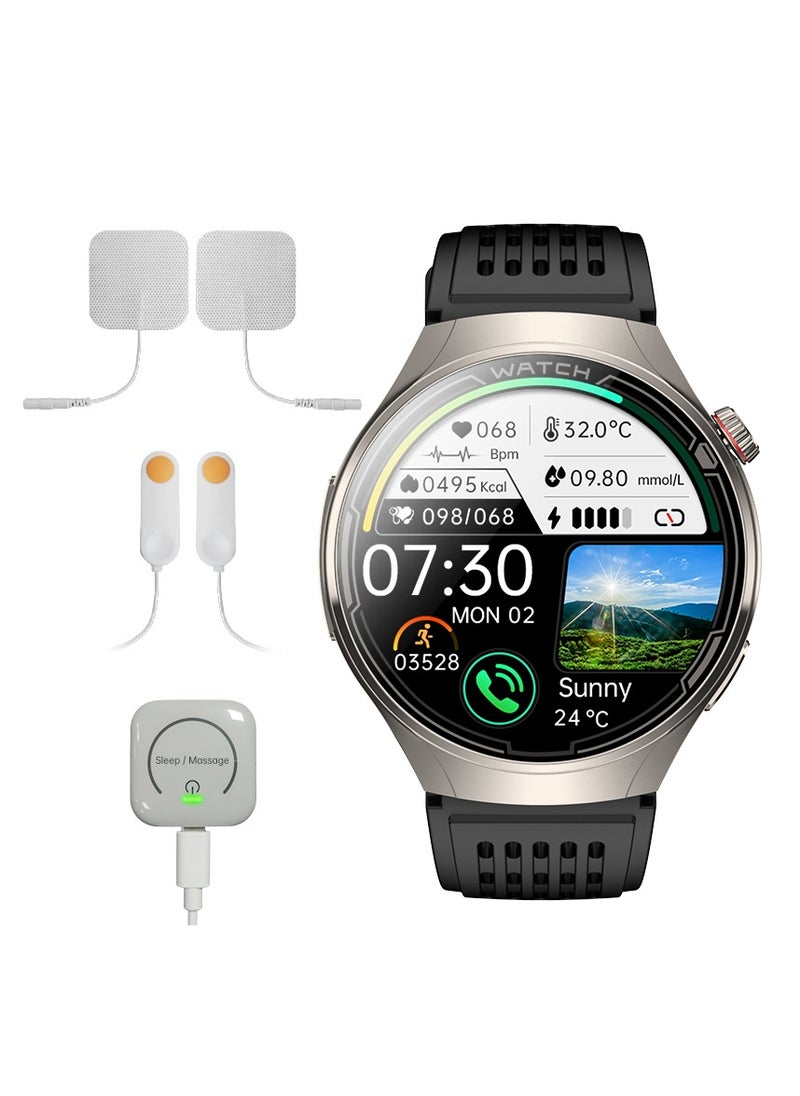 FD06 Massage CES Sleep Aid Smart Watch with ECG Bluetooth, Monitors Pressure Oxygen Heart Rate Sugar Lipids Uric Acid Body Temperature, Sleep Aid Electrode Therapy, Compatible with Android iOS, 1.43 Inches 360mAh IP67