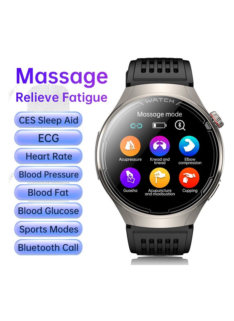 FD06 Massage CES Sleep Aid Smart Watch with ECG Bluetooth, Monitors Pressure Oxygen Heart Rate Sugar Lipids Uric Acid Body Temperature, Sleep Aid Electrode Therapy, Compatible with Android iOS, 1.43 Inches 360mAh IP67