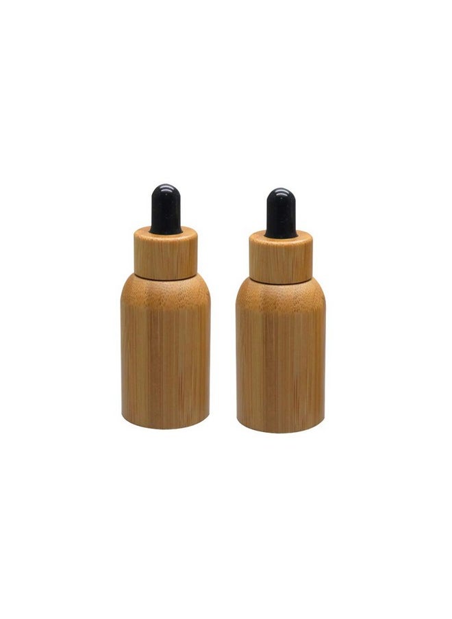 2 Pieces 0.51Oz 15Ml Bamboo Shell Amber Glass Dropper Bottles Refillable Empty Sample Vial Dropper Bottles With Pipettes Essential Oil Perfume Storage Container Bottles For Essential Oil Aromatherapy