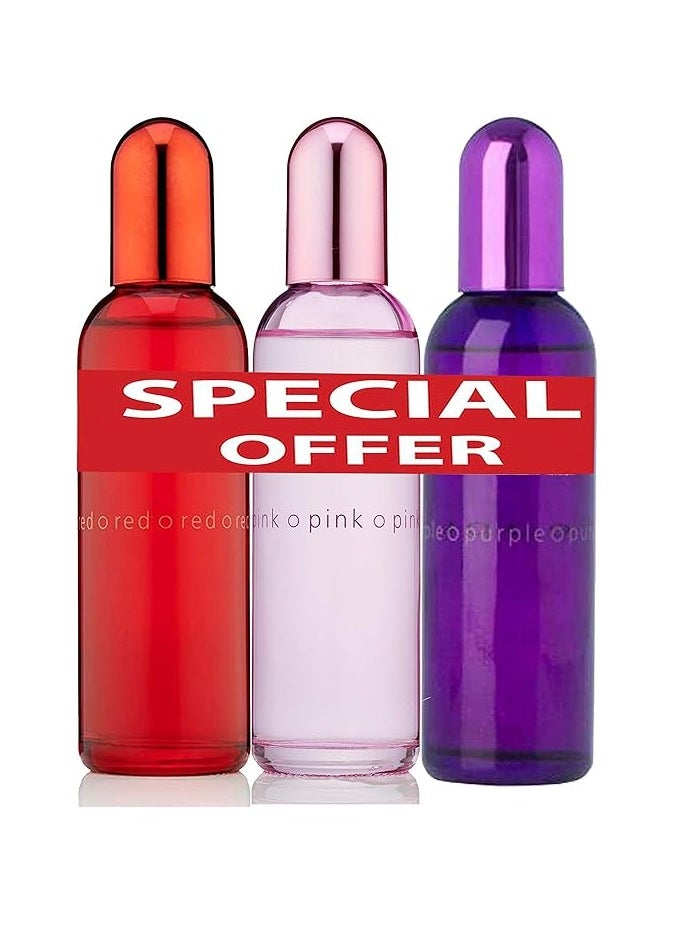 Combo pack Eau de perfume Pink Purple Red Set 100x3 300ml colour me