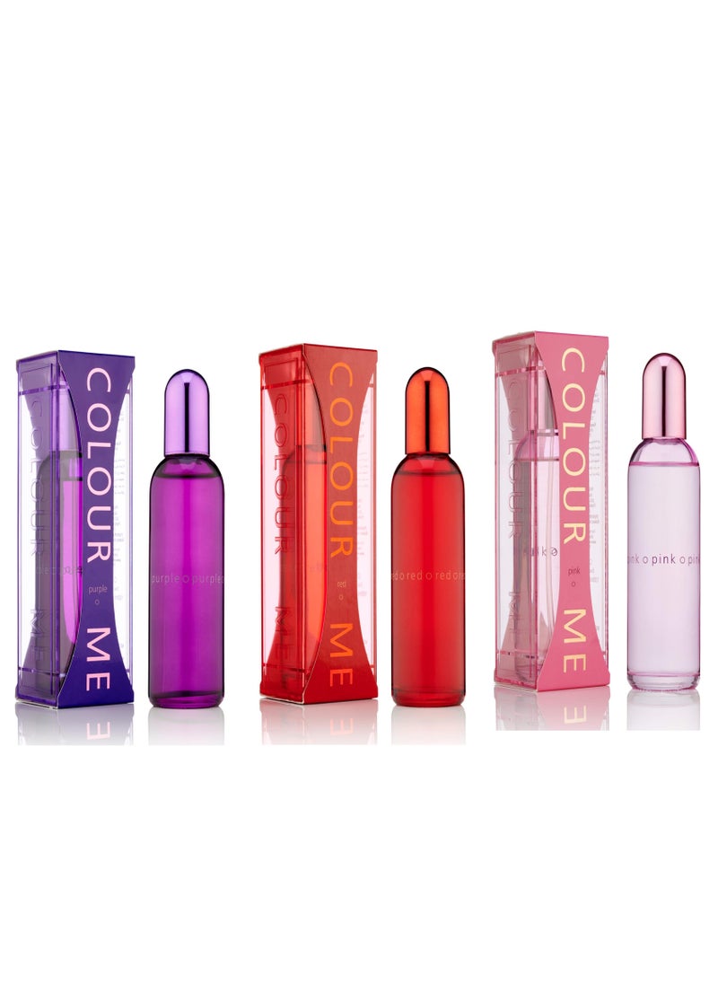 Combo pack Eau de perfume Pink Purple Red Set 100x3 300ml colour me