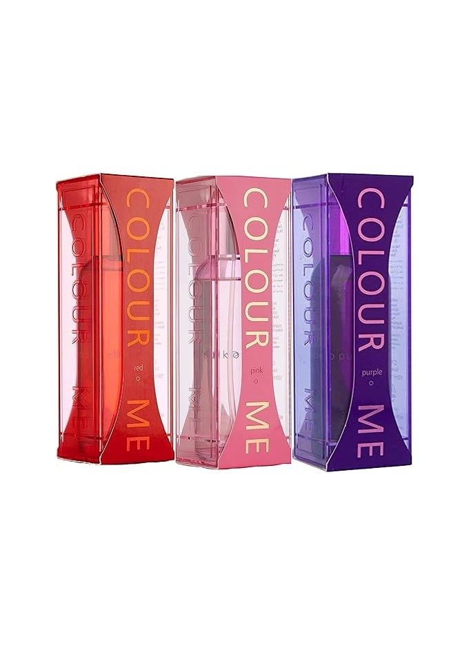 Combo pack Eau de perfume Pink Purple Red Set 100x3 300ml colour me