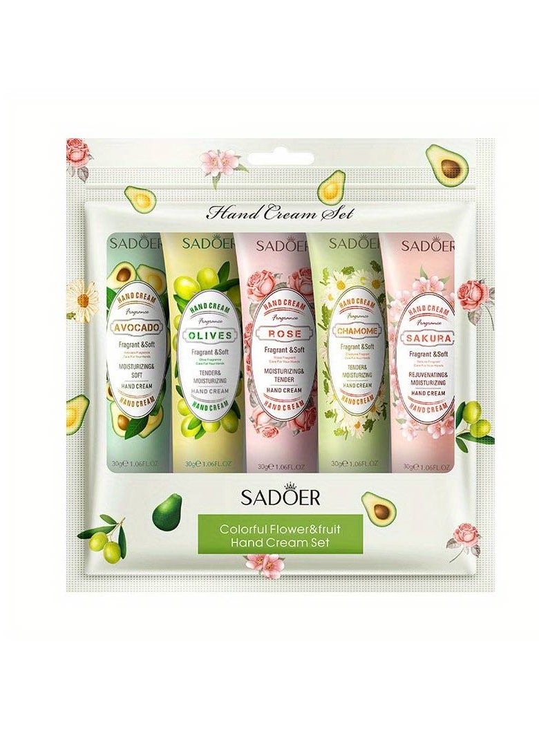 5 Pcs Hand Cream Set For Dry Hands Body Hand Care Cream For Dry Cracked Hands Natural Plant Fragrance Moisturizing Travel Size Hand Lotion Bulk Gifts For Women