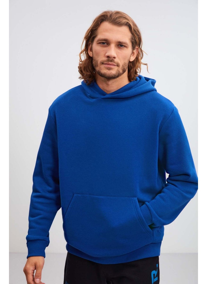 Draco Men's Soft Fabric Oversize Hooded Blue Sweatshirt