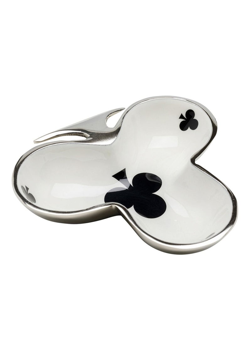 Decorative Bowl Clubs Card Silver - Aluminium Playing Card Pattern, Modern Fruit Bowl, 17x16 cm