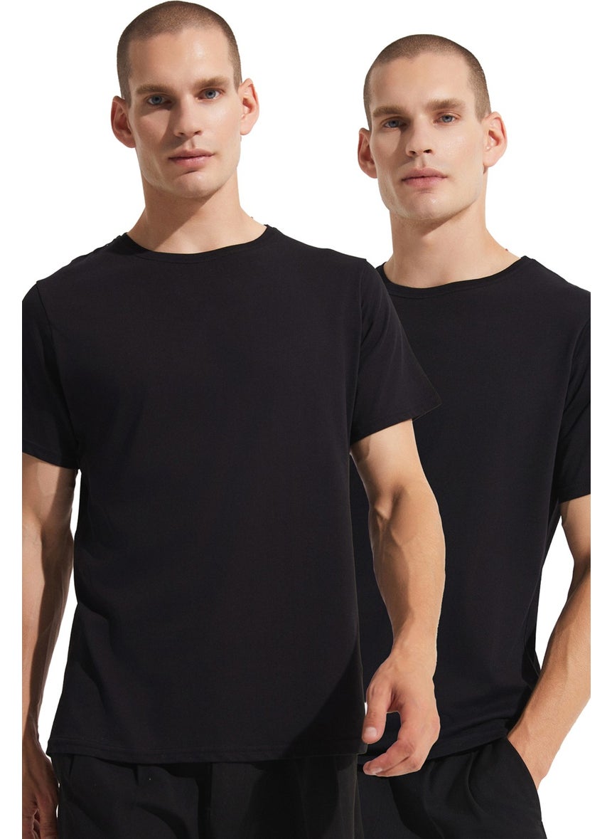 Black-Black 2-Pack 100% Cotton Basic Men's T-Shirt