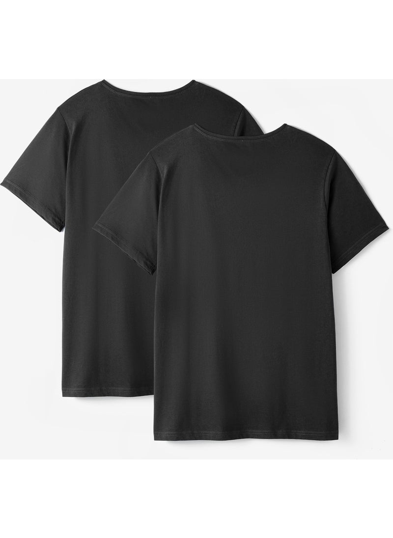 Black-Black 2-Pack 100% Cotton Basic Men's T-Shirt